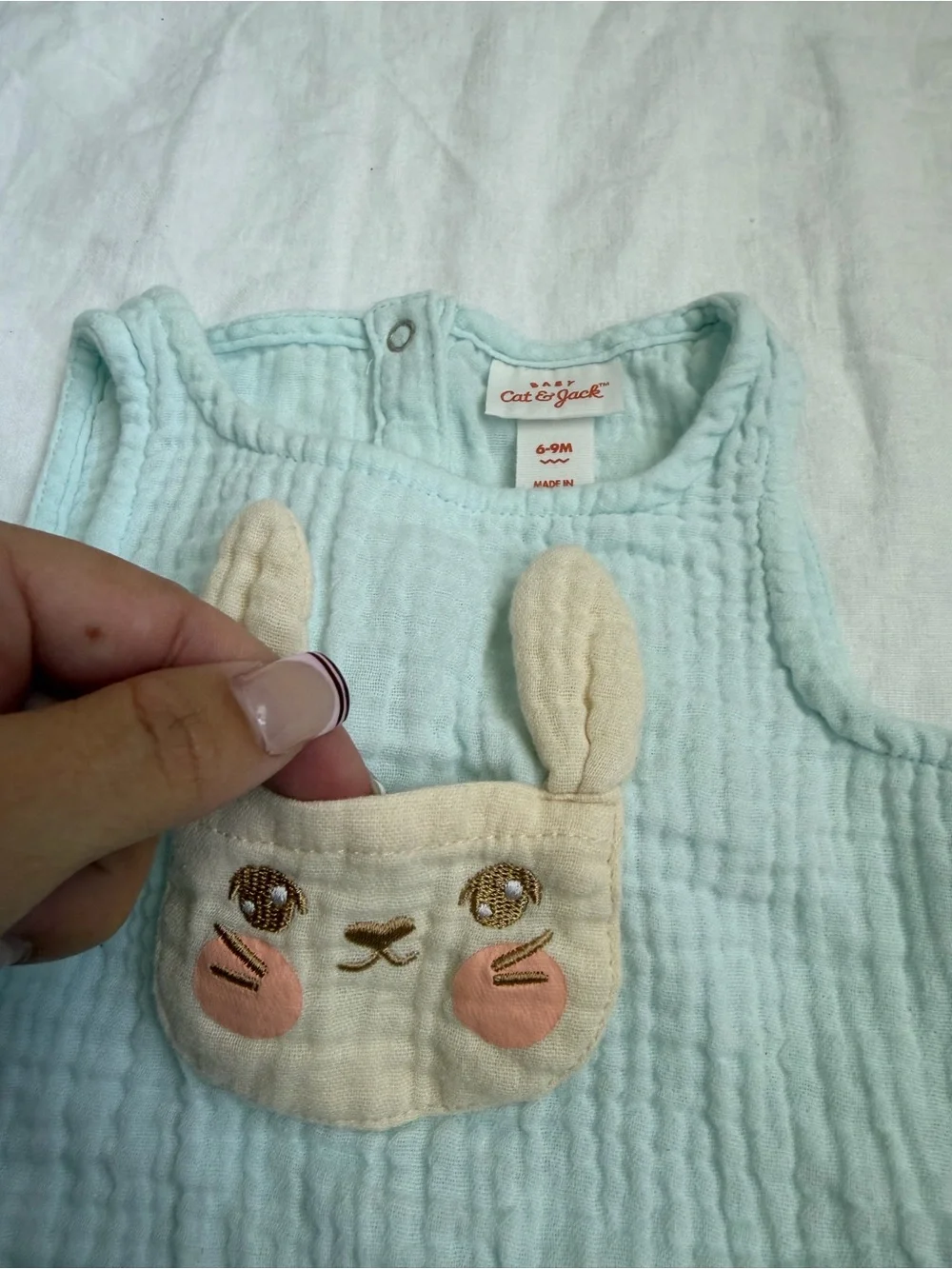 Cat & Jack Pale Blue Bunny Pocket One-Piece Romper